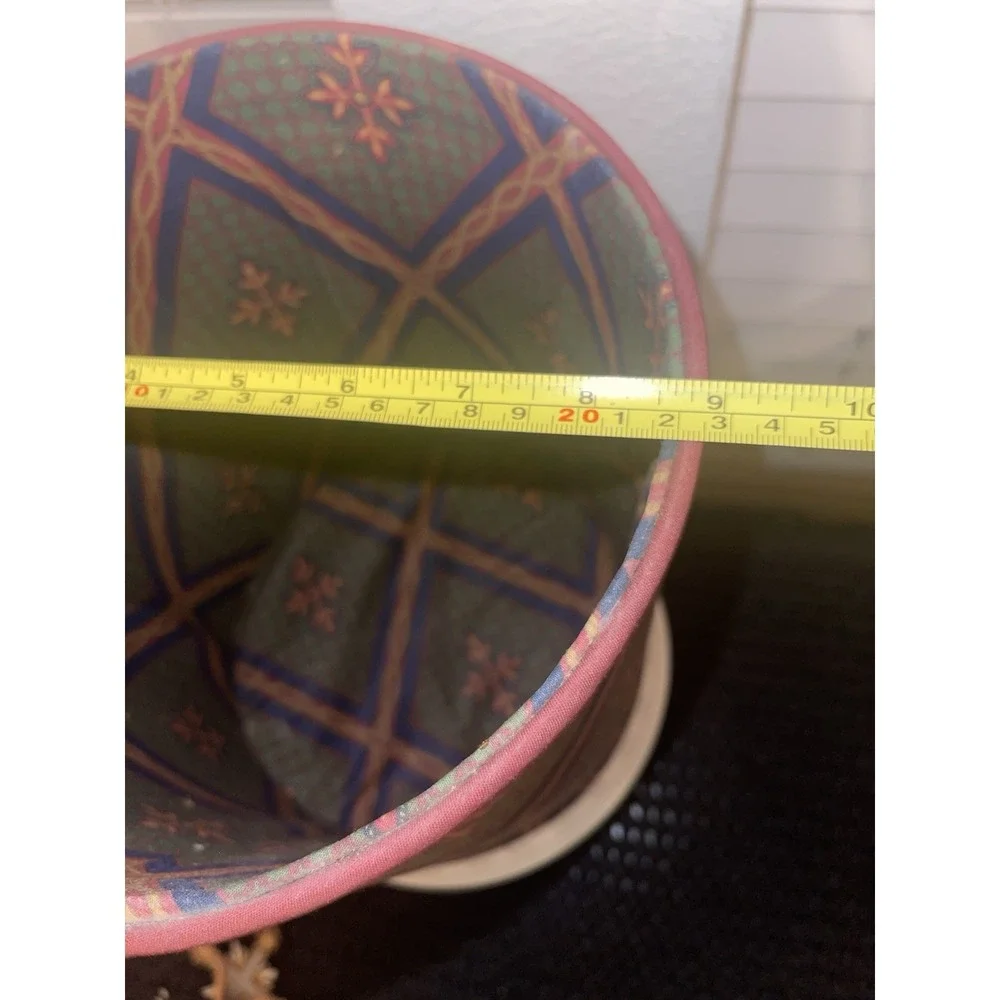 Vintage Burgundy Navy Green Pattern Material Waste Basket Trash Can Vineyard Inc